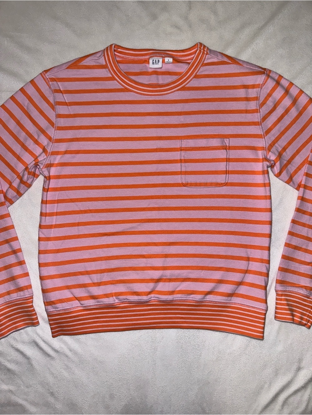 GAP Pink & Orange Striped Pocket Sweatshirt Pullover Size Small - Picture 8 of 12
